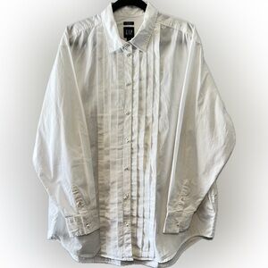 NWOT GAP Women’s M/L Tall Crisp White Shirt Tuxedo Front Pearl Buttons